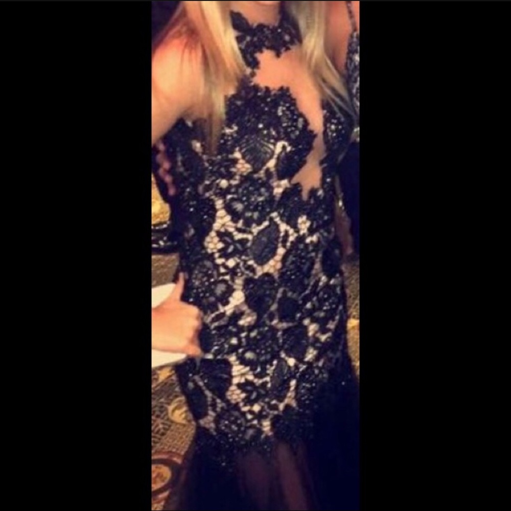 Sherri Hill long black dress with rhinestones